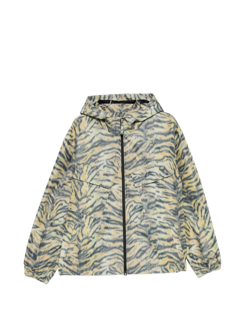 Tiger Stripe Hooded Jacket With Flap Pockets