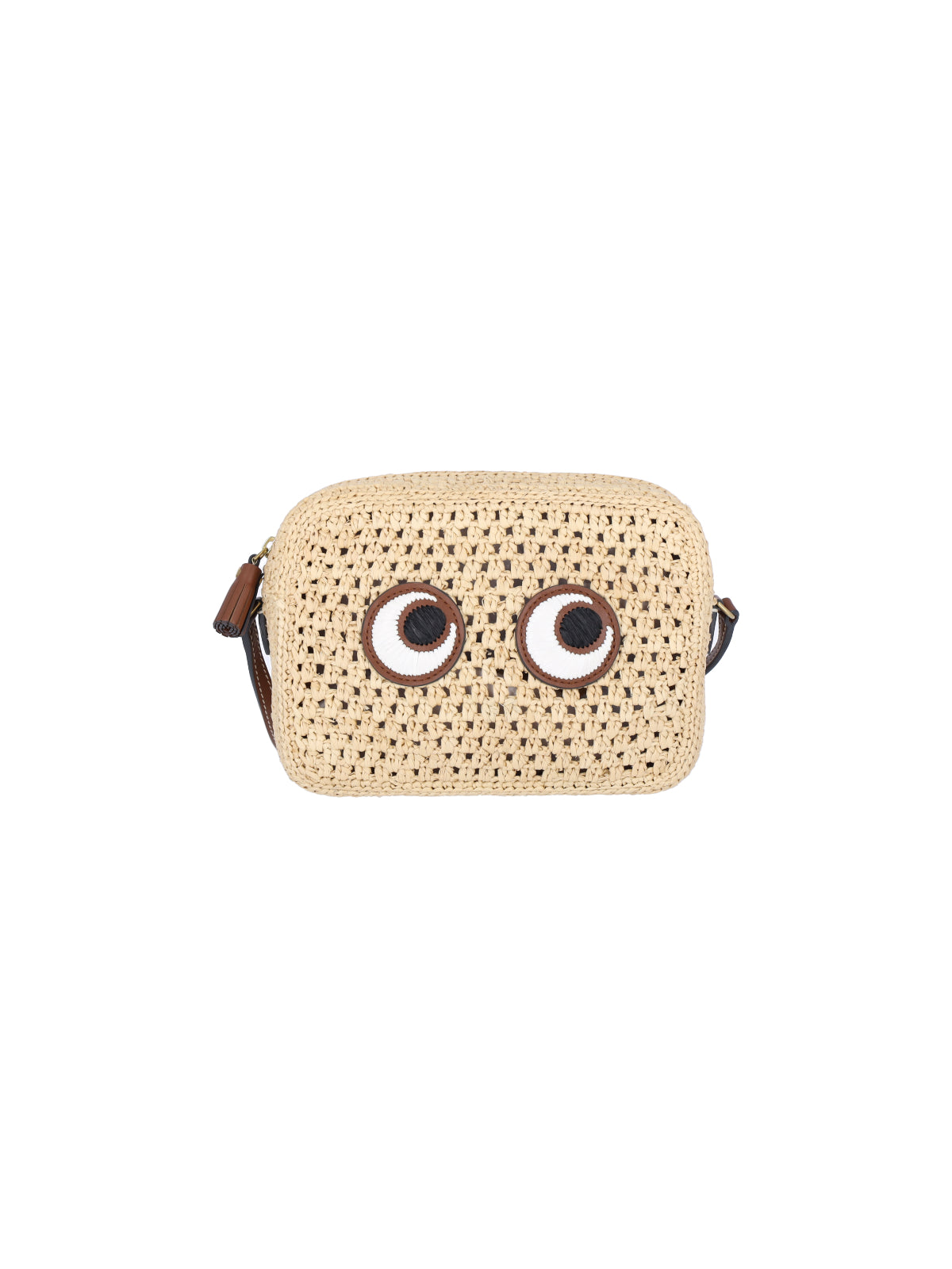 Rectangular Raffia Crossbody Bag with Eye Patch