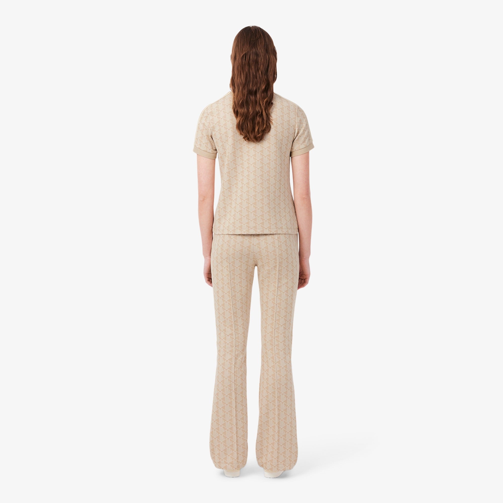 Beige Knit Wide-Leg Pants with Geometric Pattern