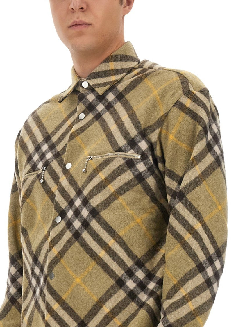 Plaid Wool Shirt With Zippered Chest Pockets