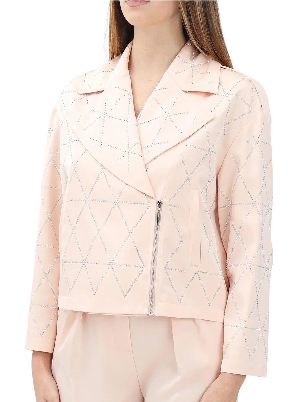 Pink Polyester Satin Biker Jacket