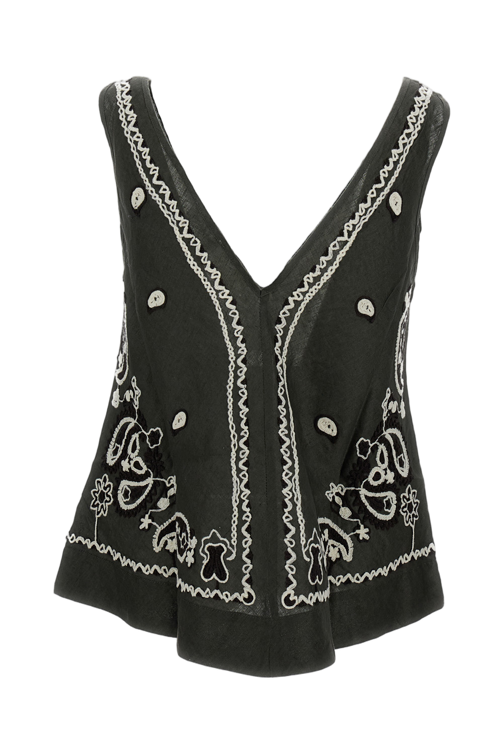 Intricate Embroidered Linen Top with V-Neckline