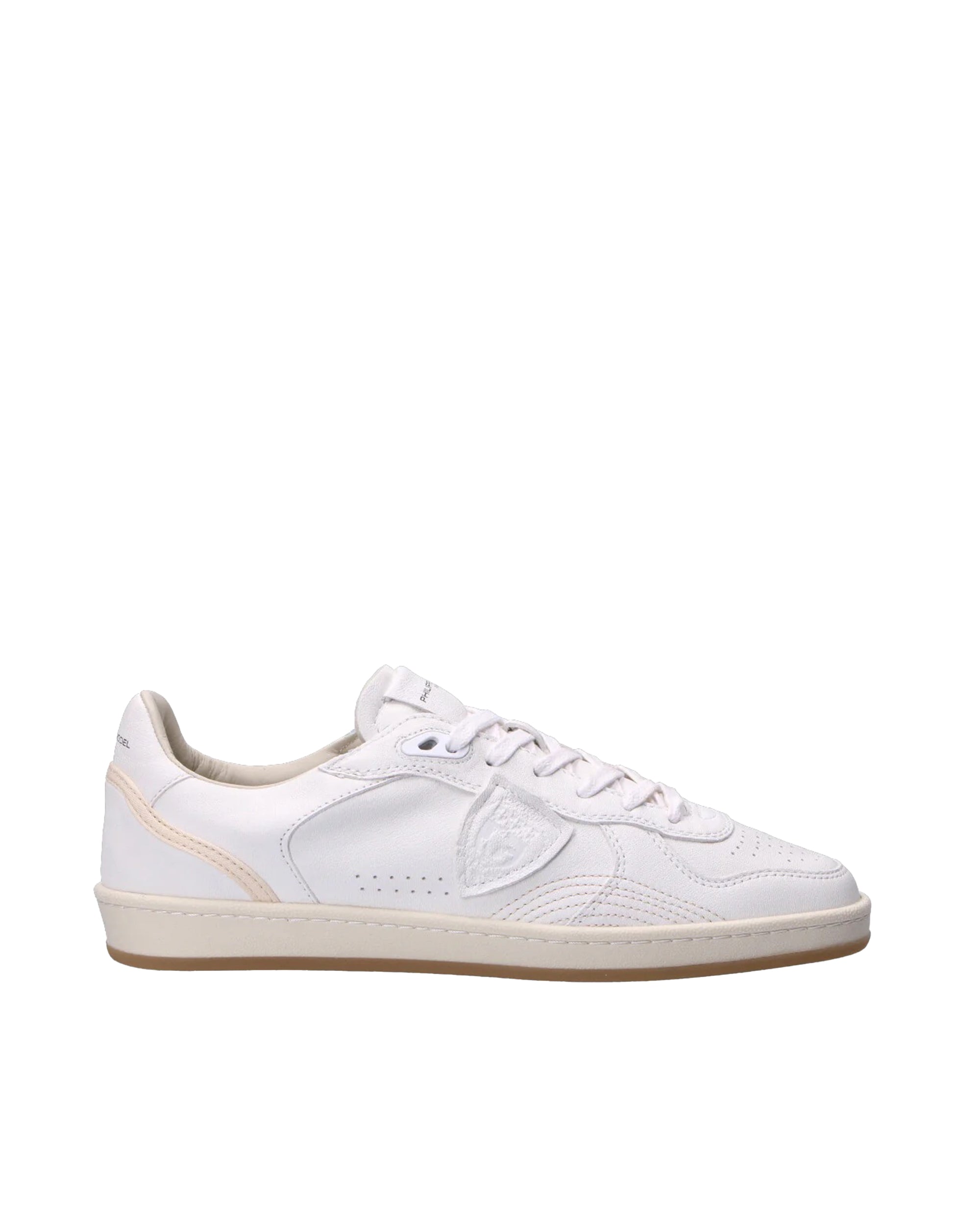White Leather Sneakers With Light Beige Sole