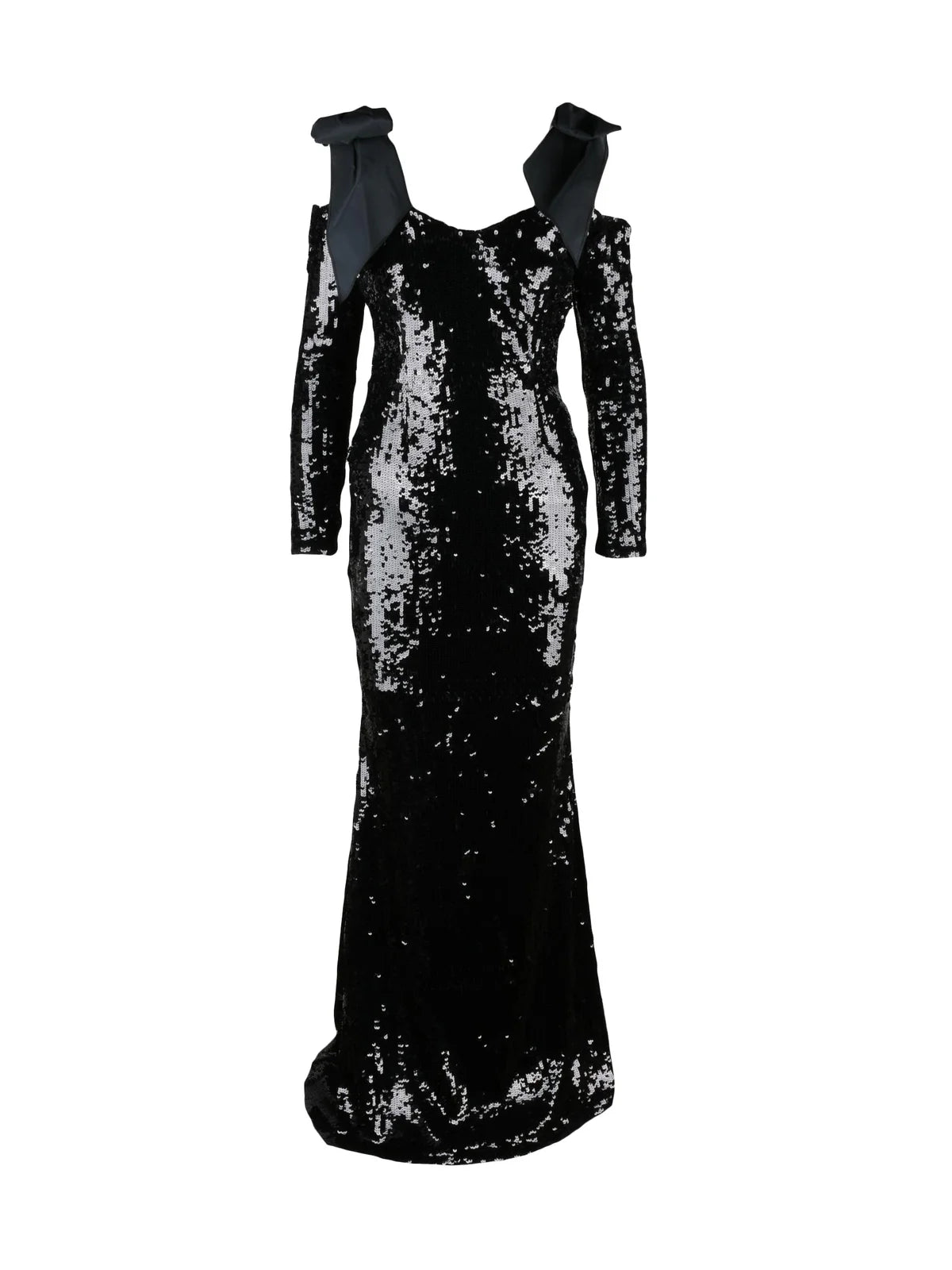 Black Polyamide Women Long Sequin Dress
