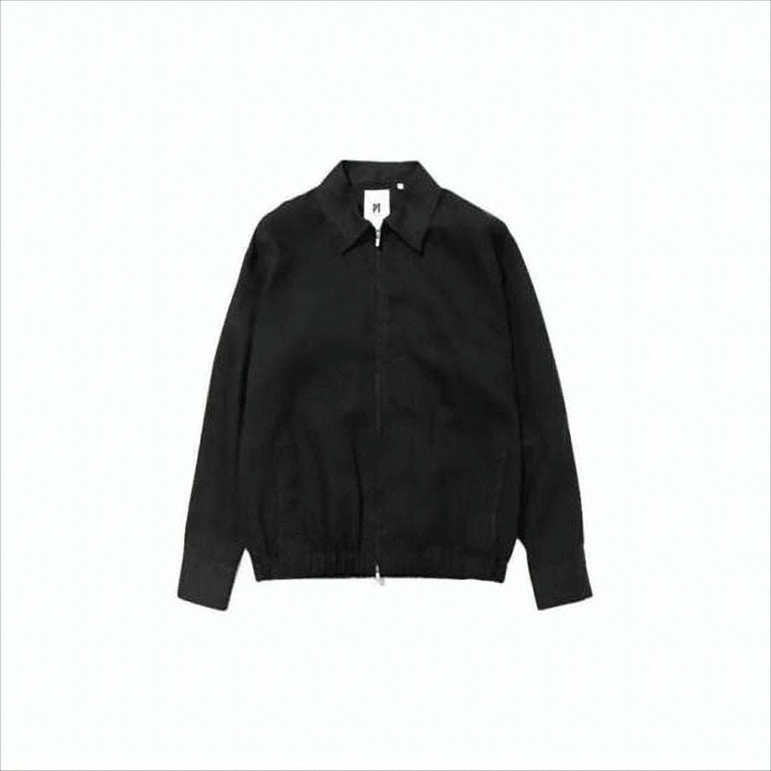 Minimalist Black Linen Jacket with Front Zipper Closure