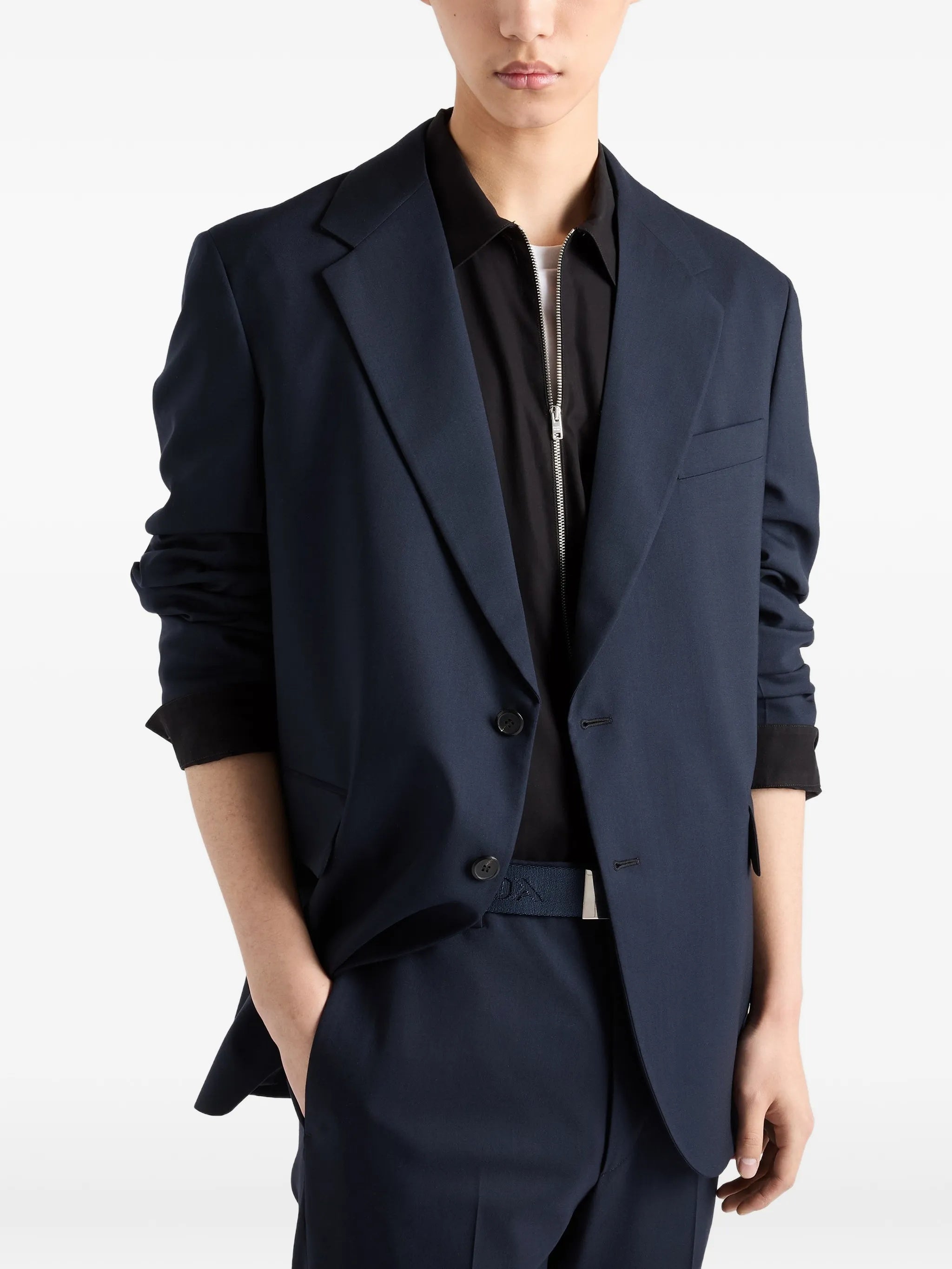 Black Zip-Up Fabric Shirt