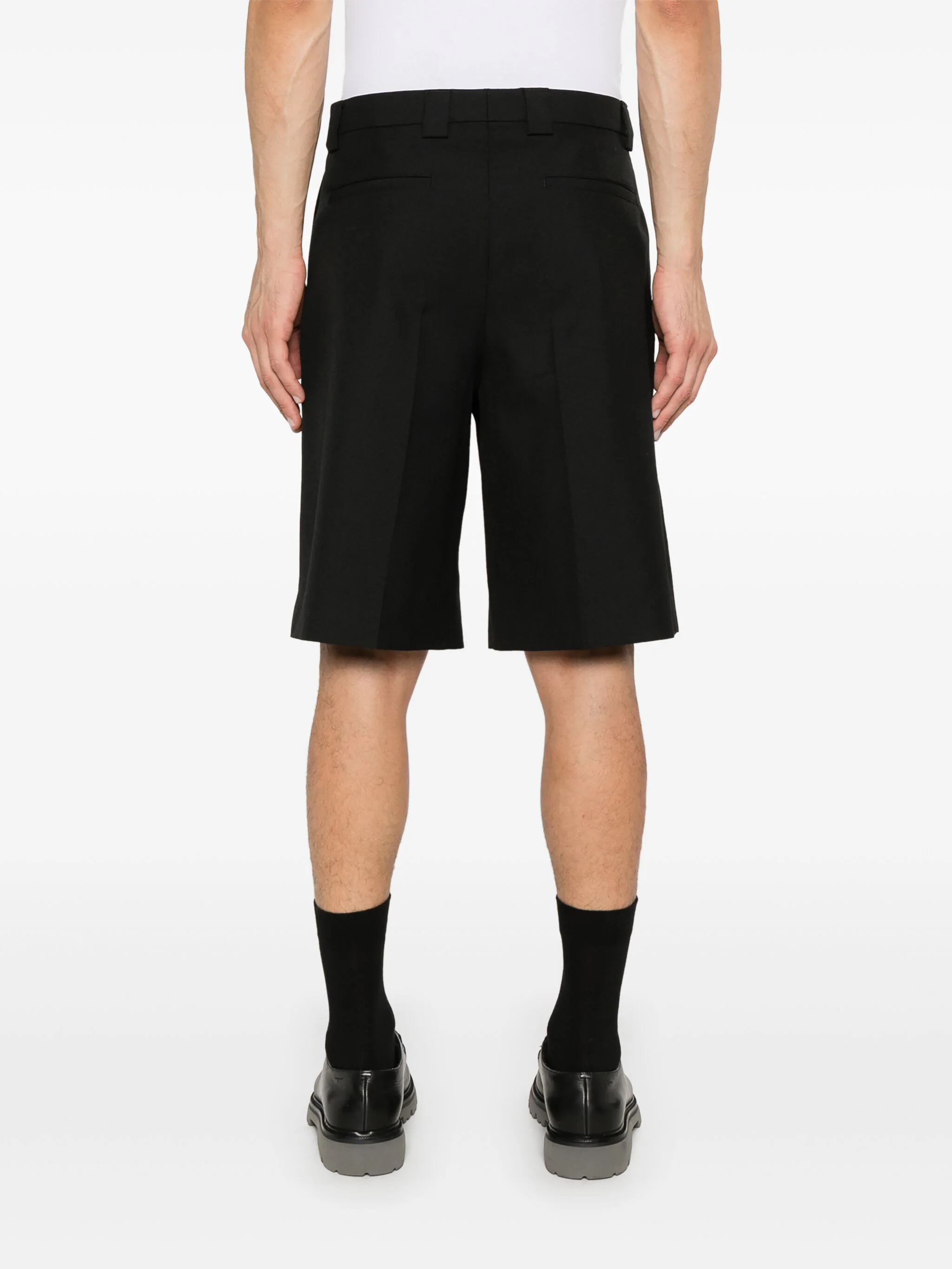 Black Twill Wool Blend Tailored Shorts