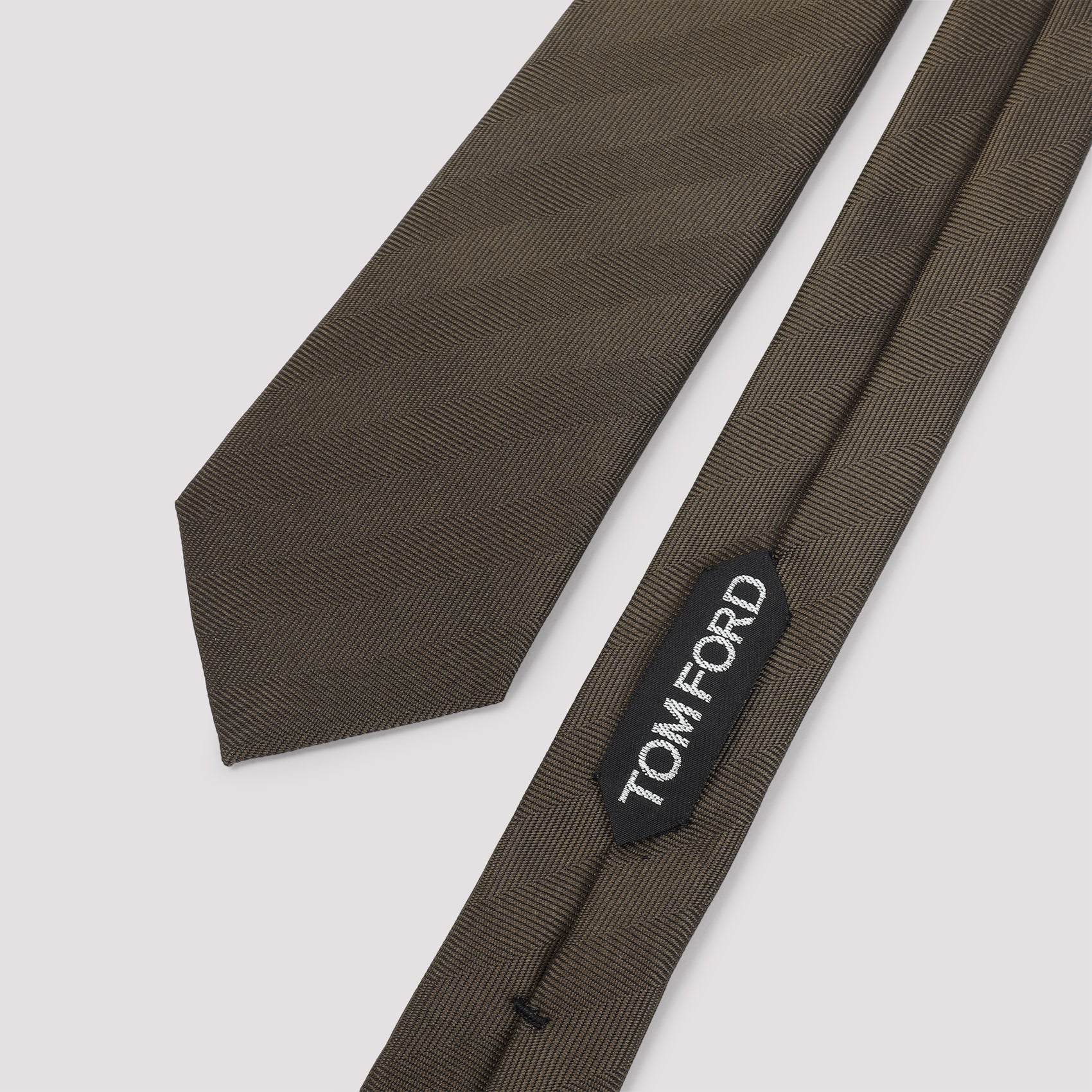 Narrow Brown Mulberry Silk Tie with Herringbone Pattern