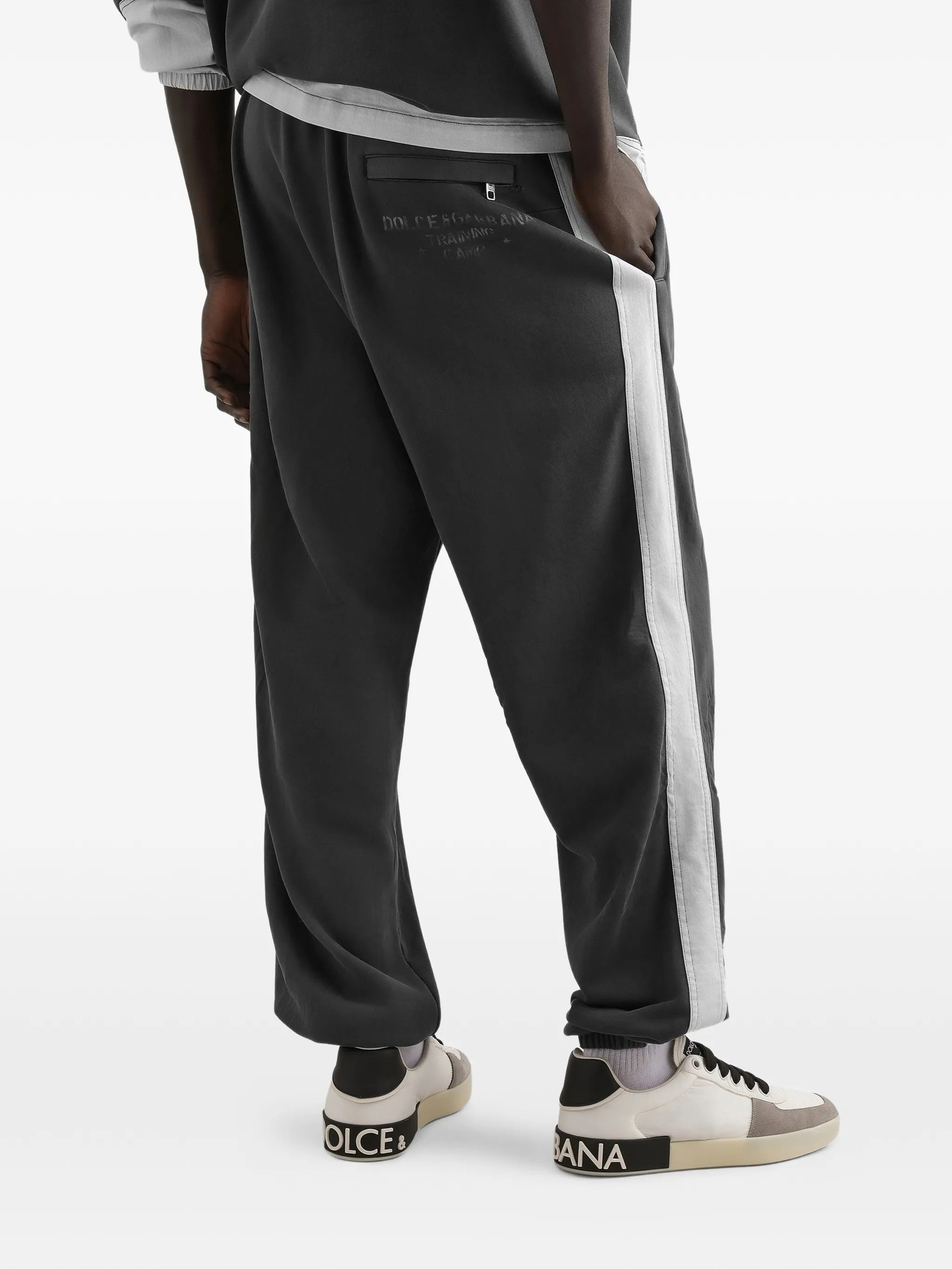 Black Relaxed-Fit Contrast Stripe Track Pants