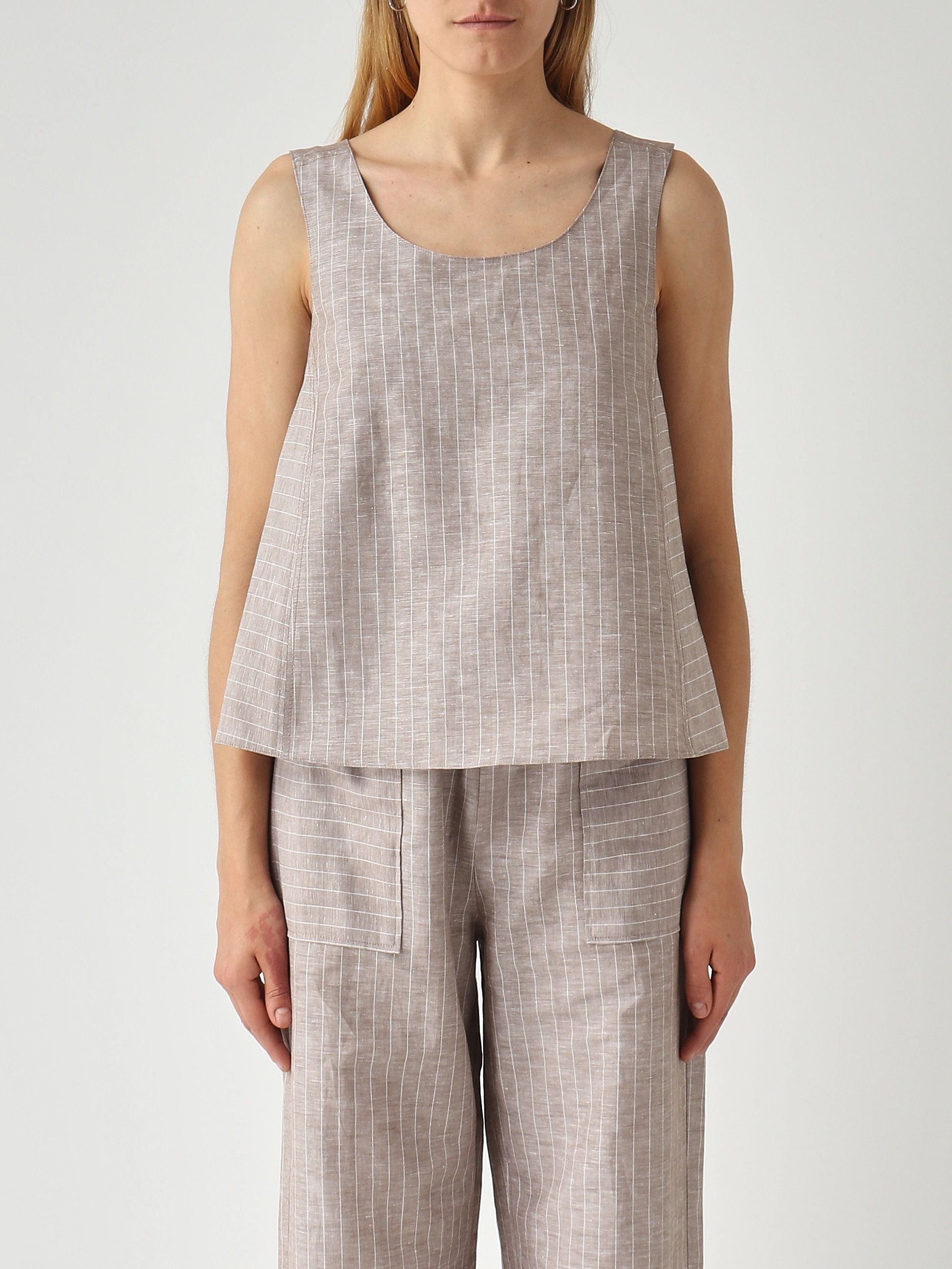 Sleeveless A-Line Top with Wide Scoop Neckline