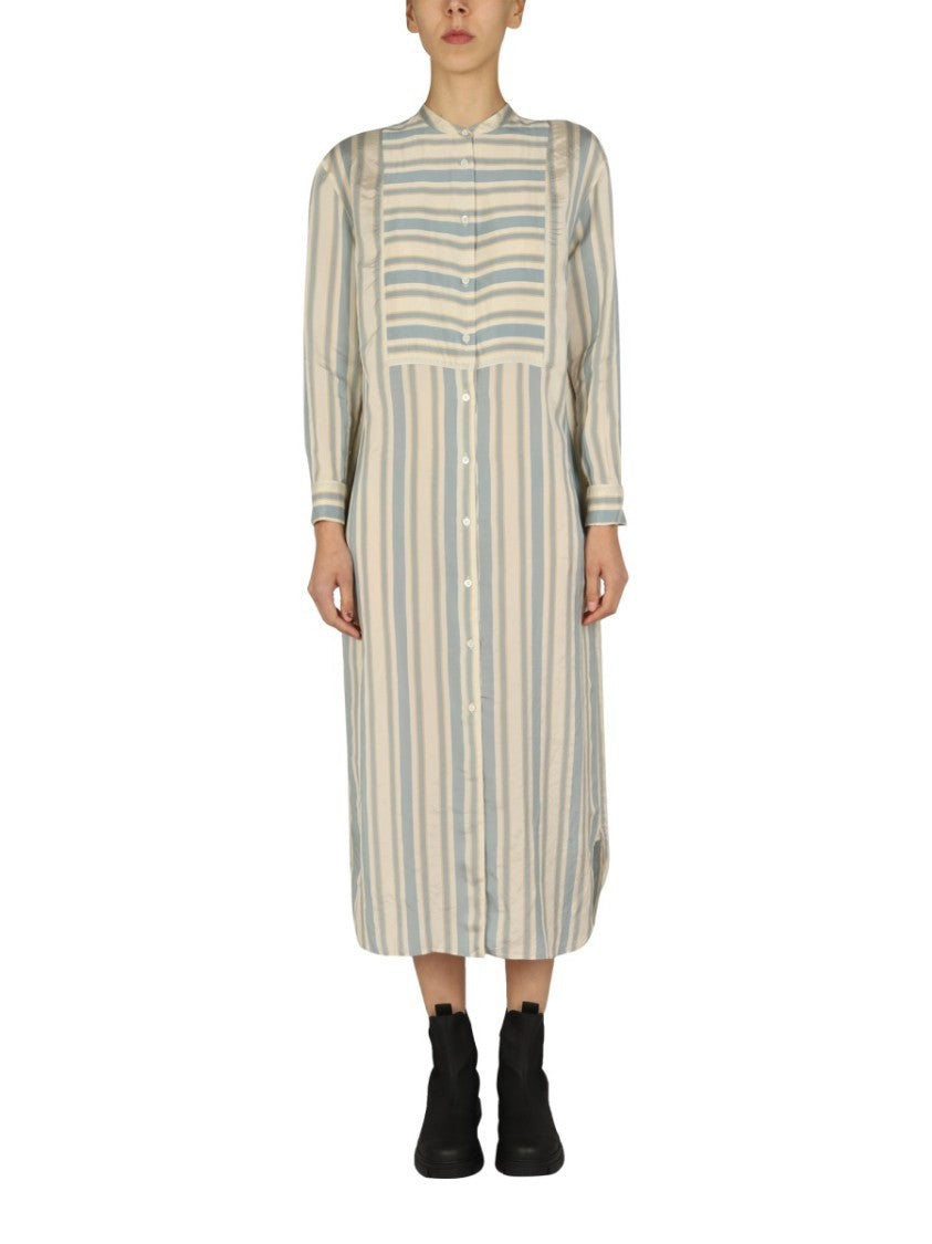 Mandarin Collar Midi Shirt Dress