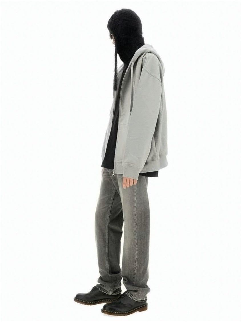 Relaxed Fit Grey Hoodie With Adjustable Hood And Zip Closure