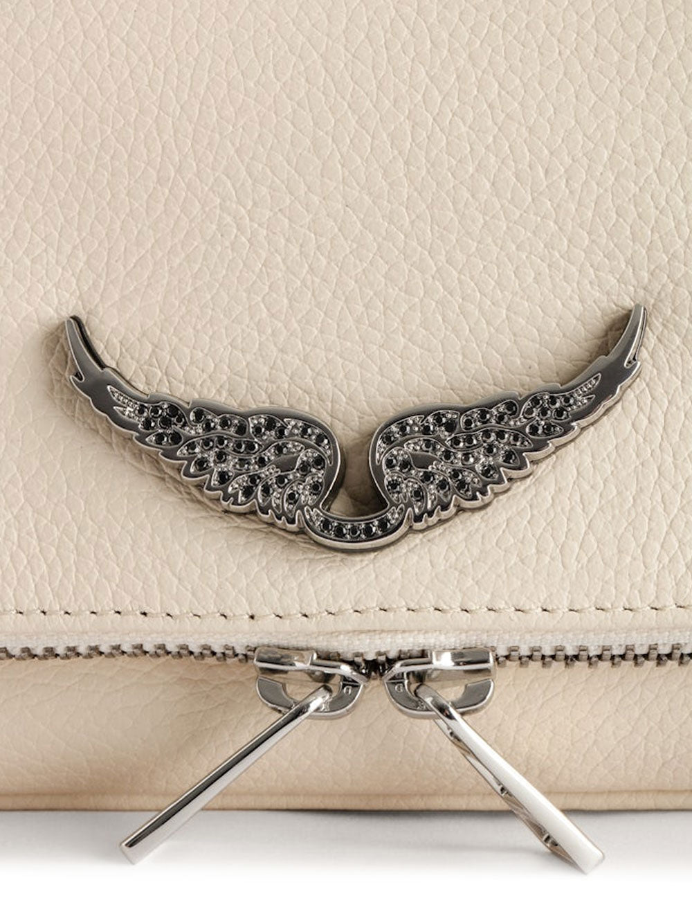 Rectangular Textured Clutch Bag with Metallic Wing Detail