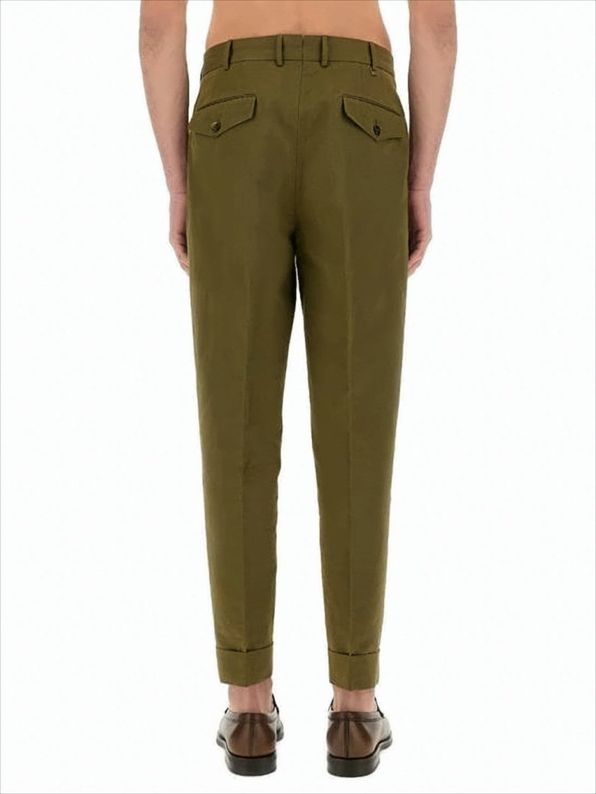 Tailored Green Straight Pants with Pleats