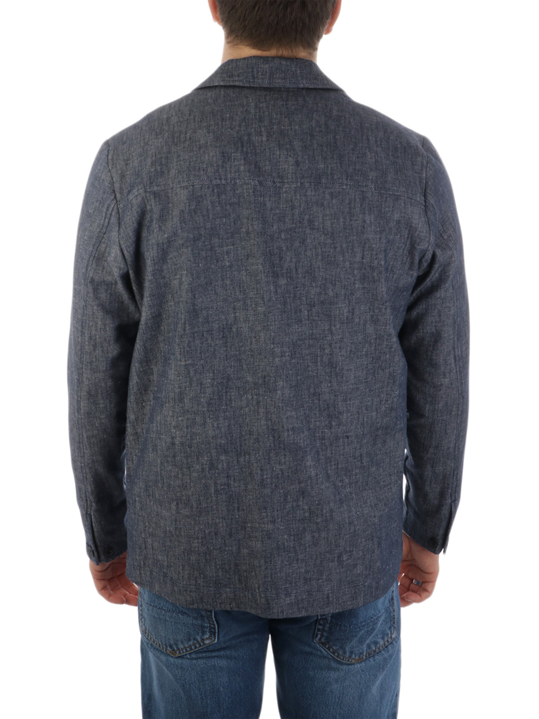 Blue Textured Fabric Button-Up Jacket