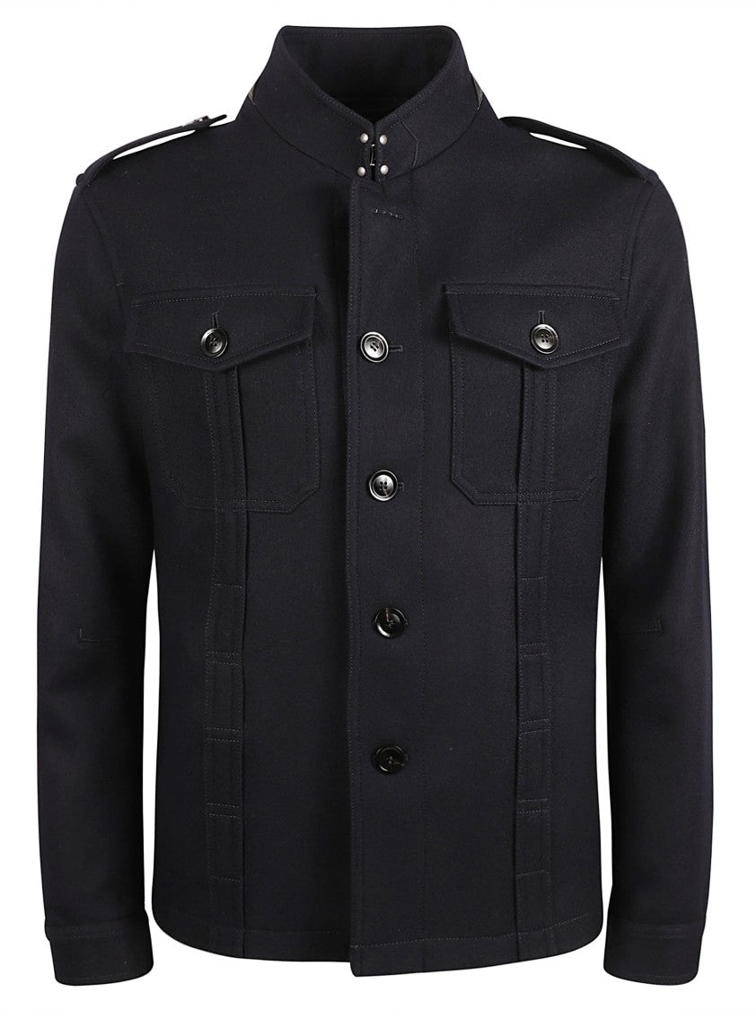 Structured High Collar Coat With Epaulets