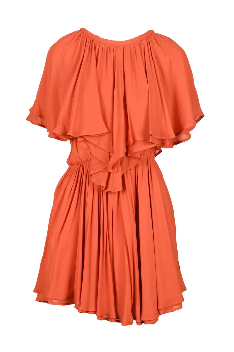 Chiffon Dress Elastic Waist - Orange