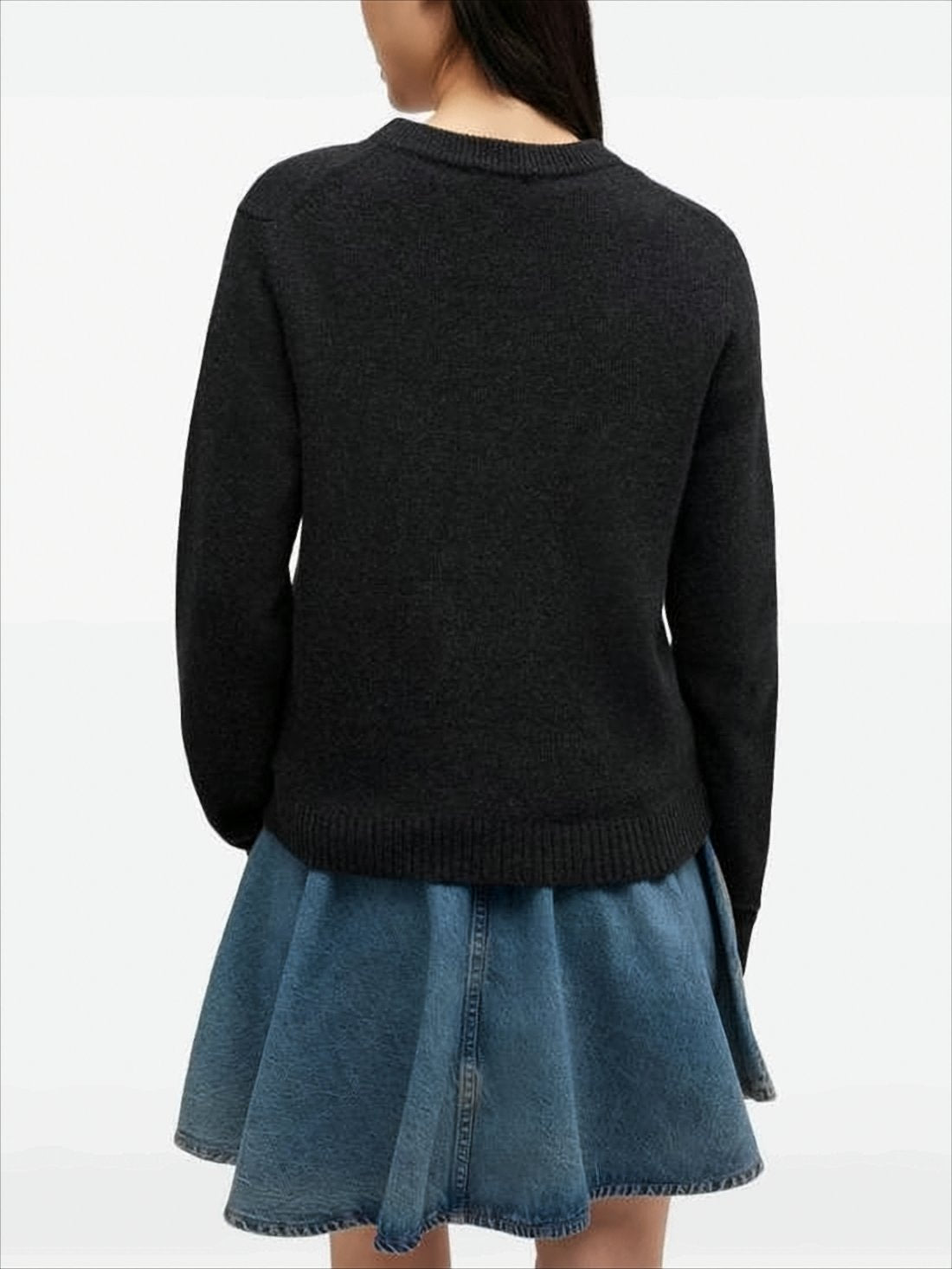 Knitted Bunny Design Sweater with Classic Crew Neckline