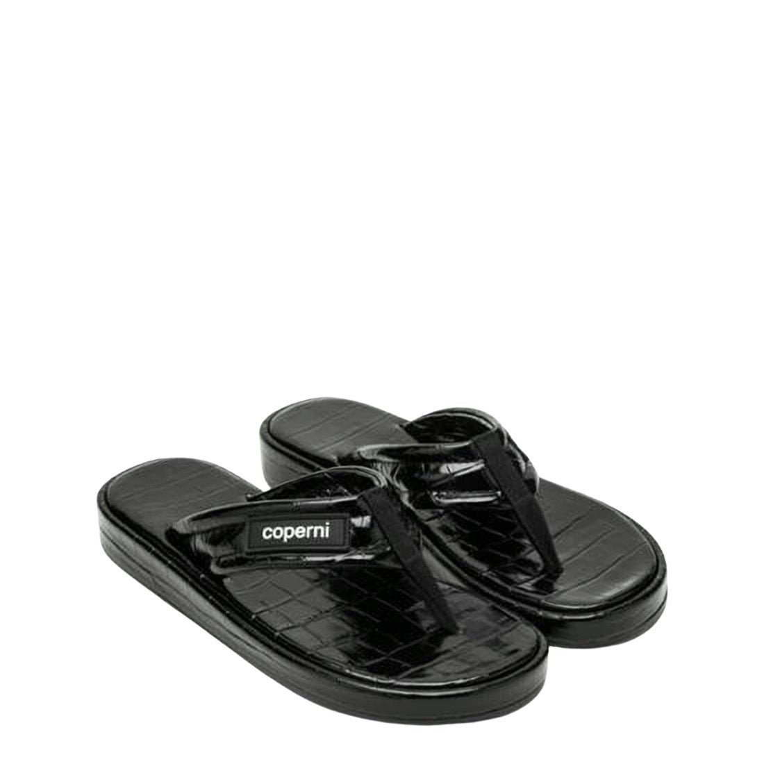 Crocodile-Embossed Black Leather Mules