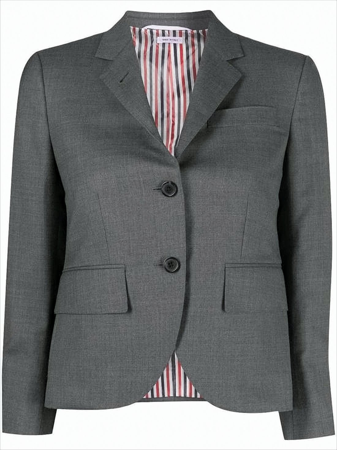 Tailored Grey Wool Blazer with Notched Lapel