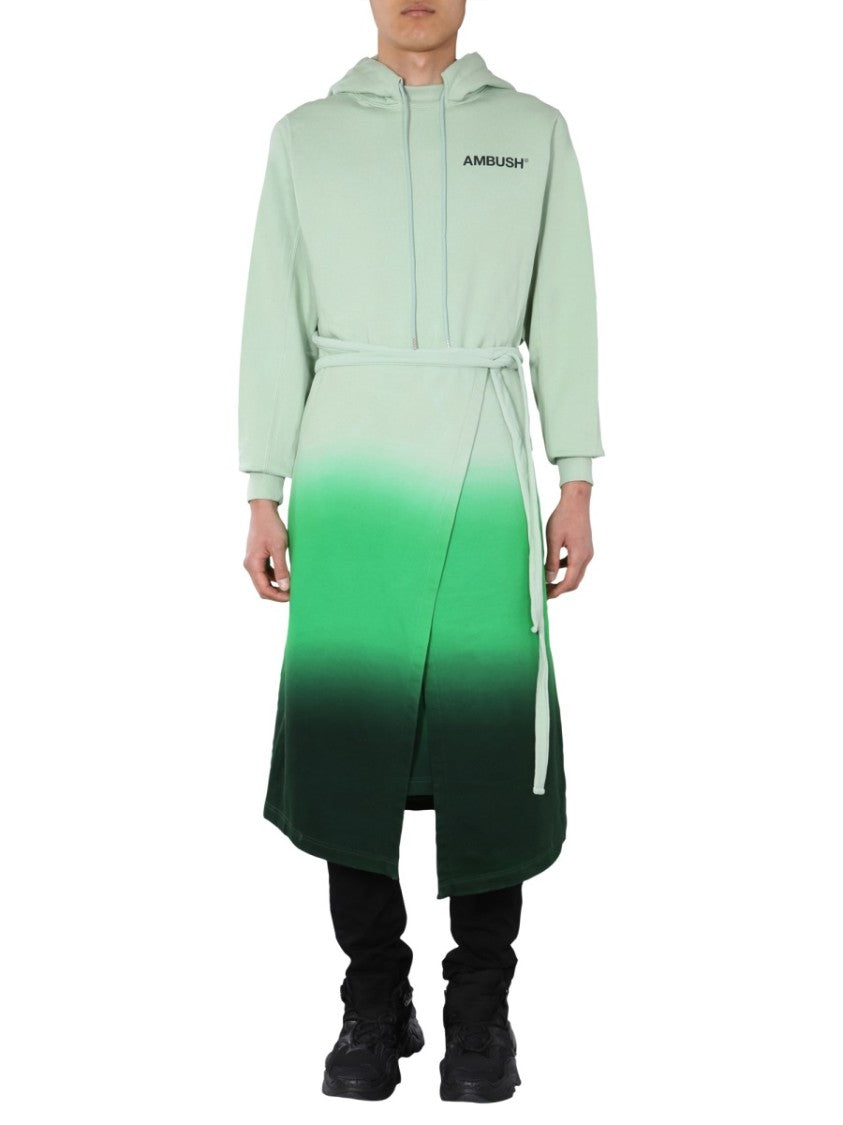 Gradient Hooded Dress With Wrap-Style Front