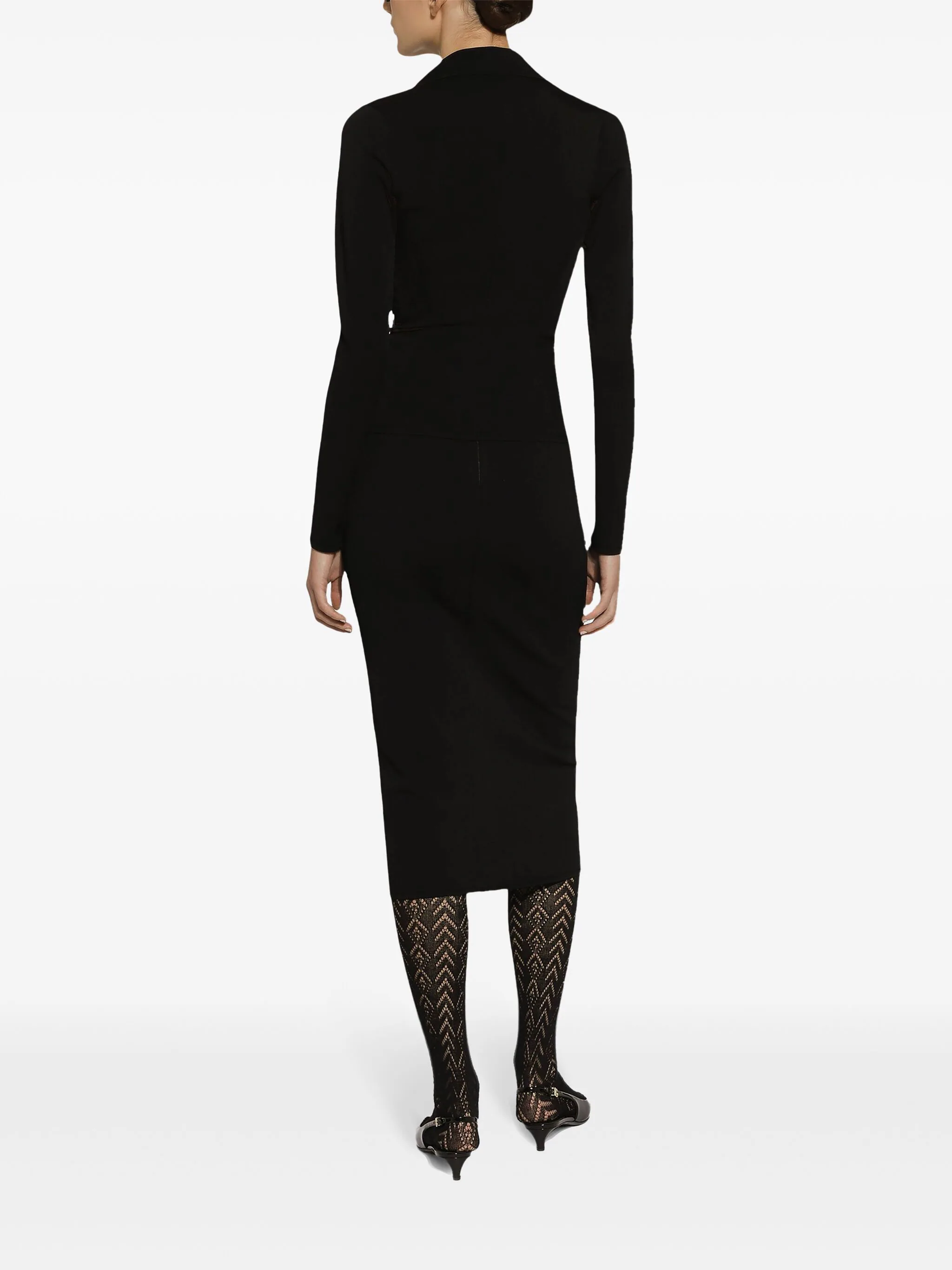 Black Longuette Stretch Viscose Logo Skirt