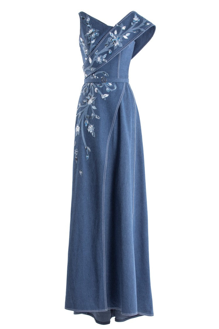 Denim Dress With Printed Embroidery