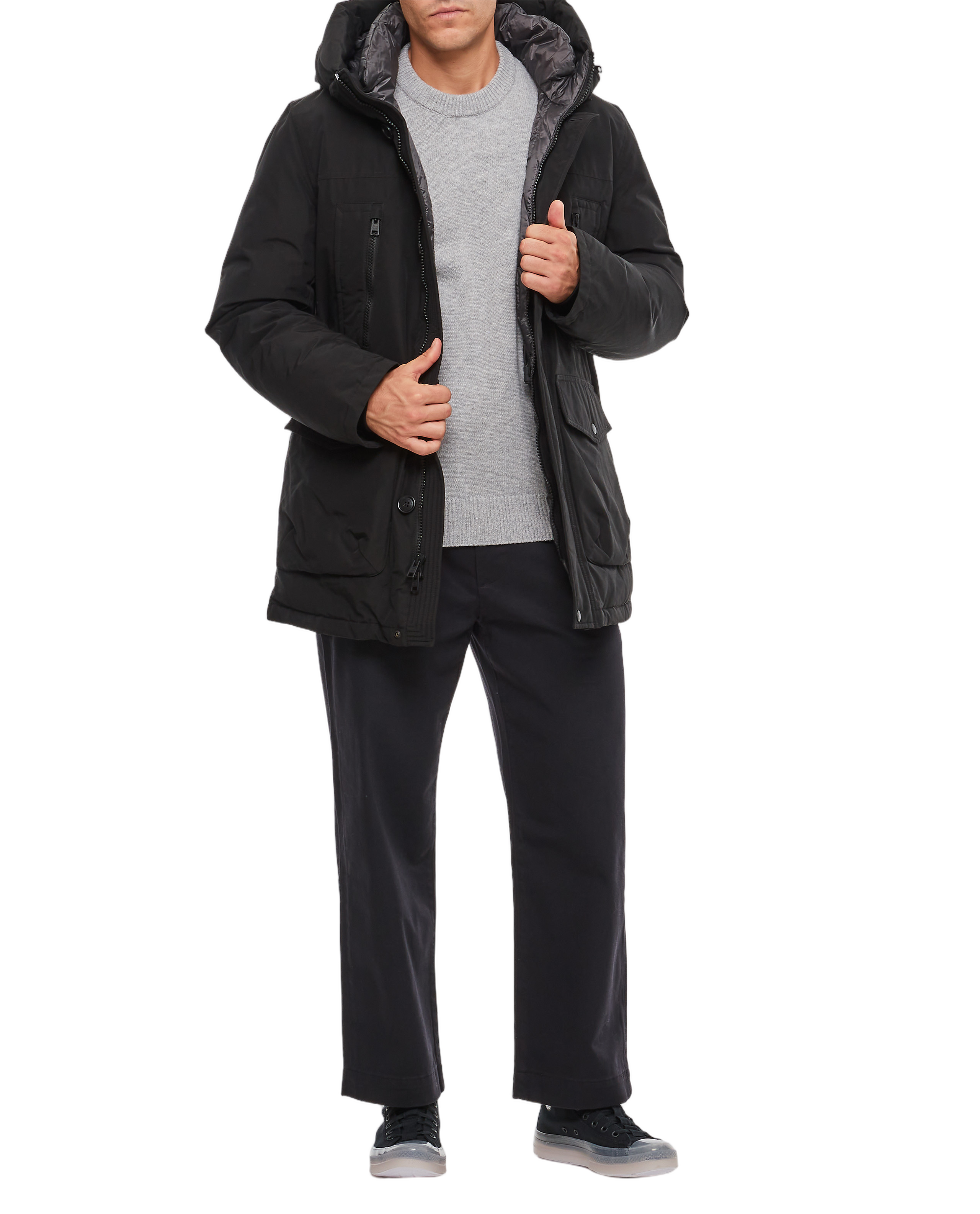 Functional Black Parka With Hood