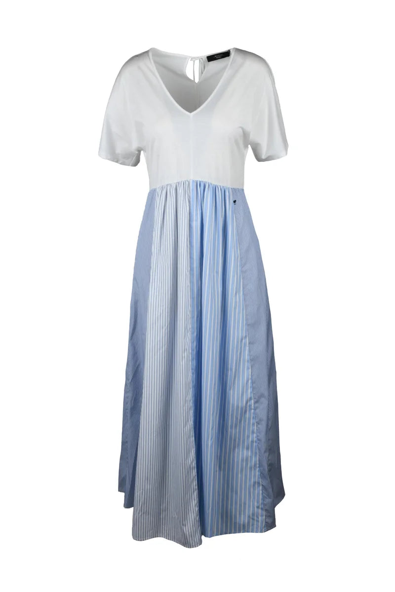 Bronzo Long Dress in Cotton - White/Light Blue
