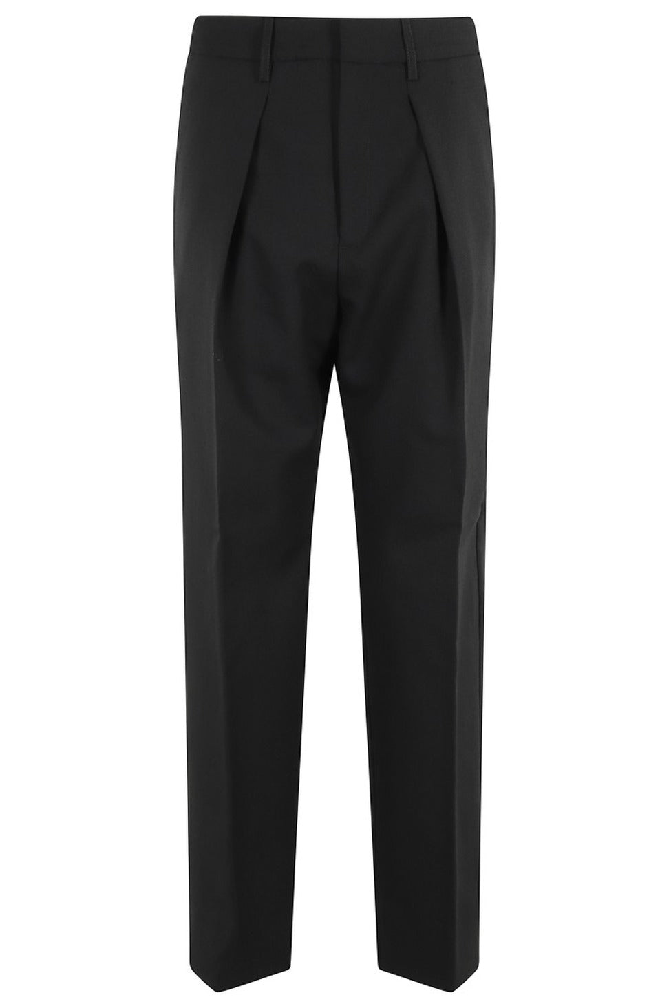 Curved Pleat Ankle-Length Straight Pants In Virgin Wool