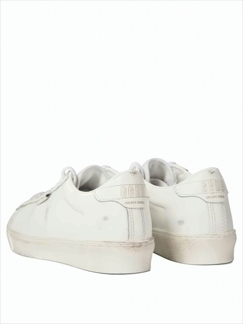 Distressed White Leather Low-Top Sneakers With Gold-Tone Branding