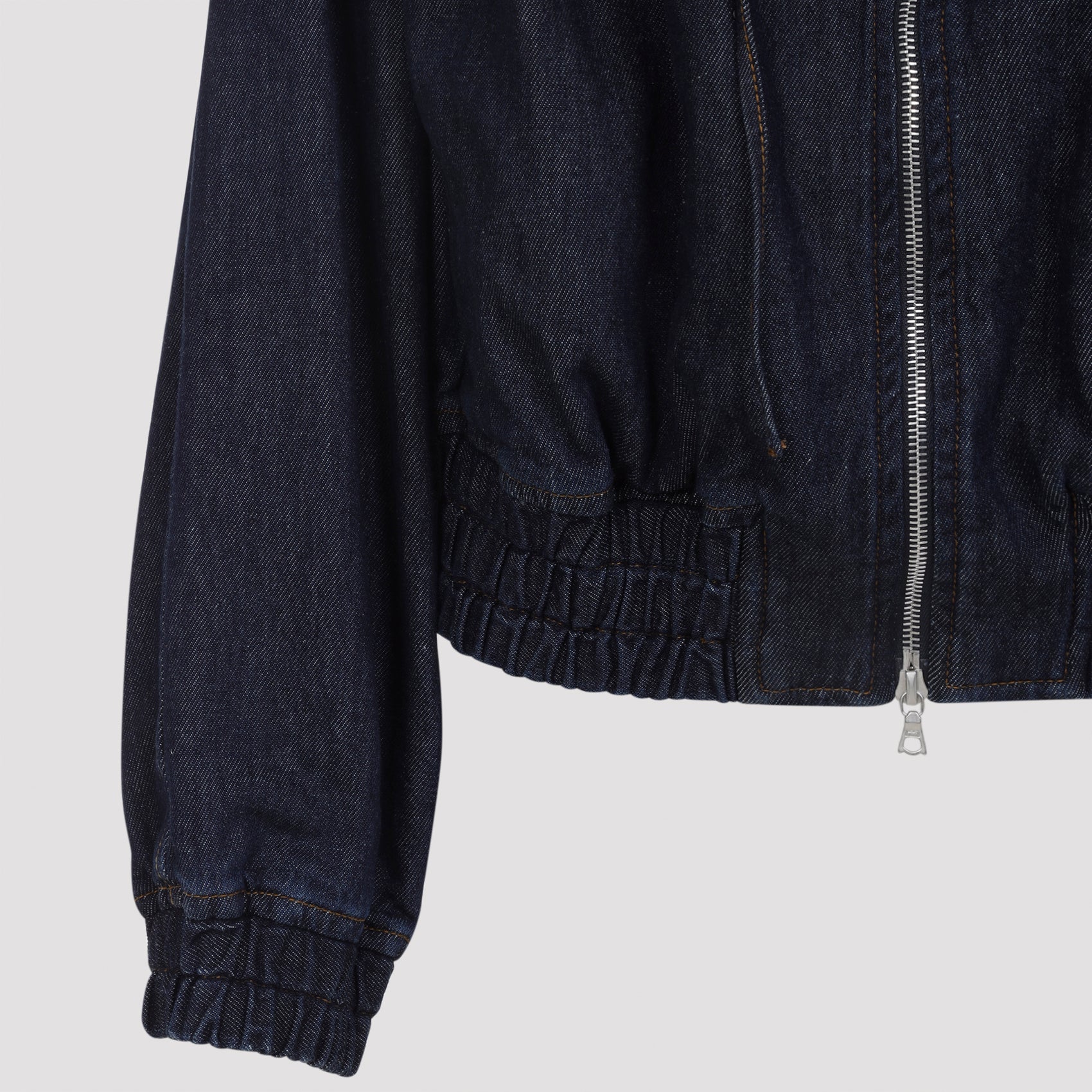 Indigo Cotton Jacket with Ruched Collar and Elasticated Hem