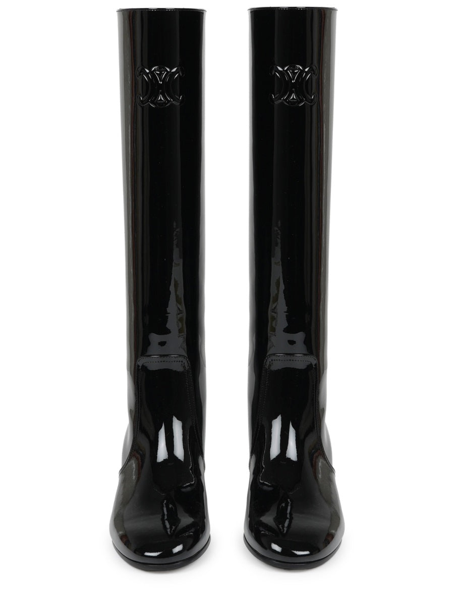 Black Triomphe Glossy Leather High Boots