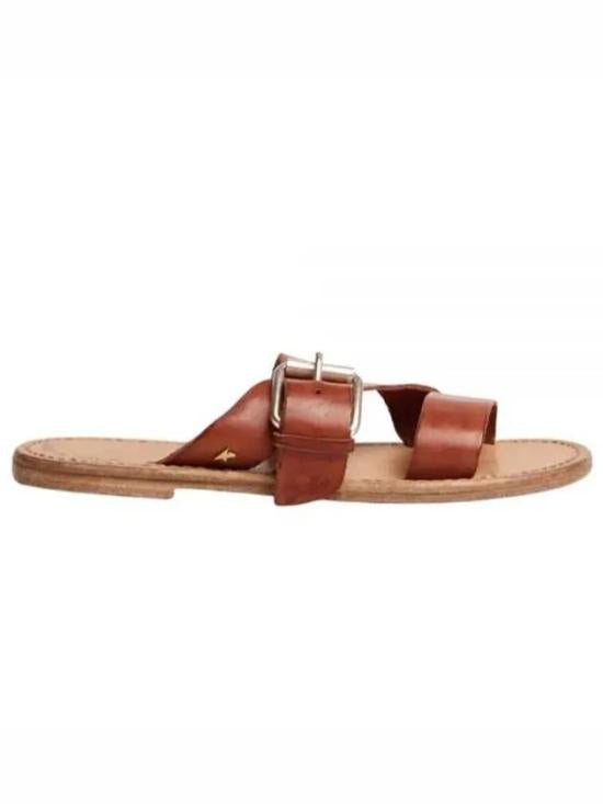 Flat Slide Sandal with Two Wide Straps and Metallic Buckle
