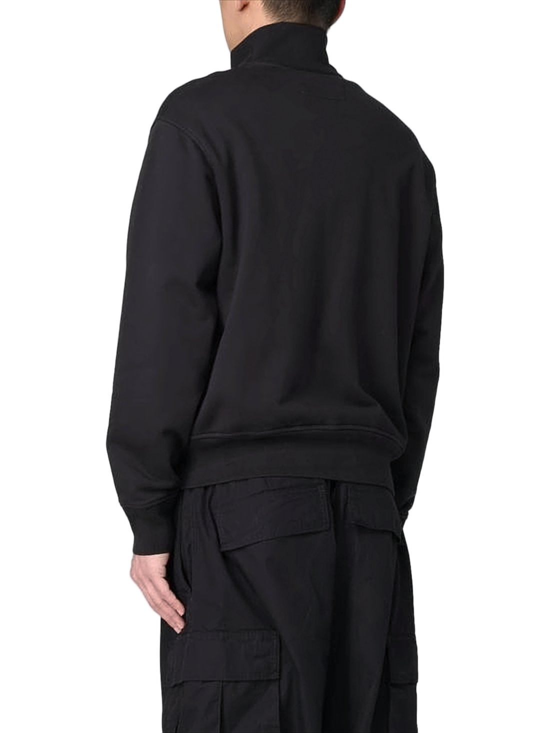 Minimalistic Black Cotton Cardigan with High Collar