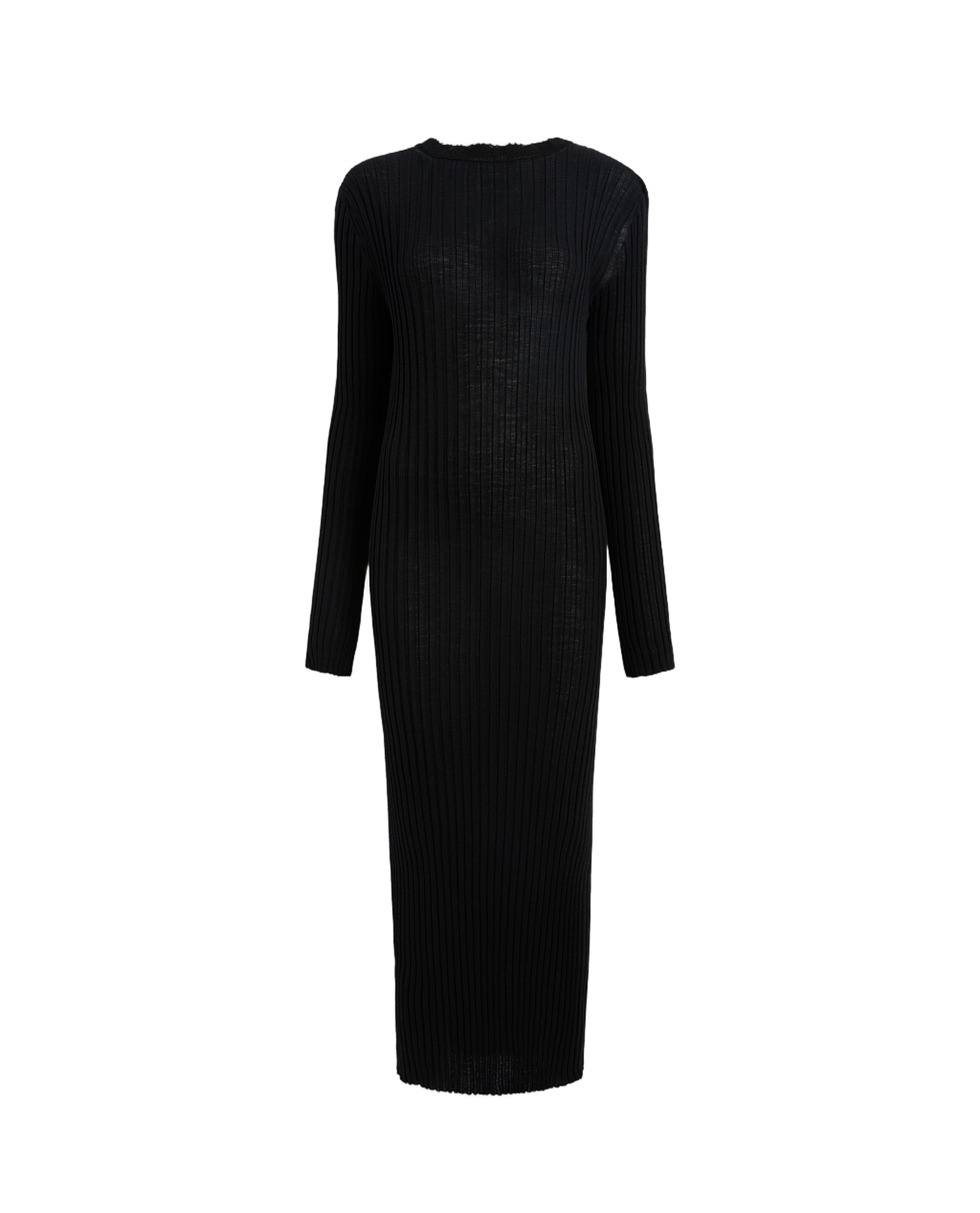 Ribbed Knit Midi Dress With Scalloped Edges