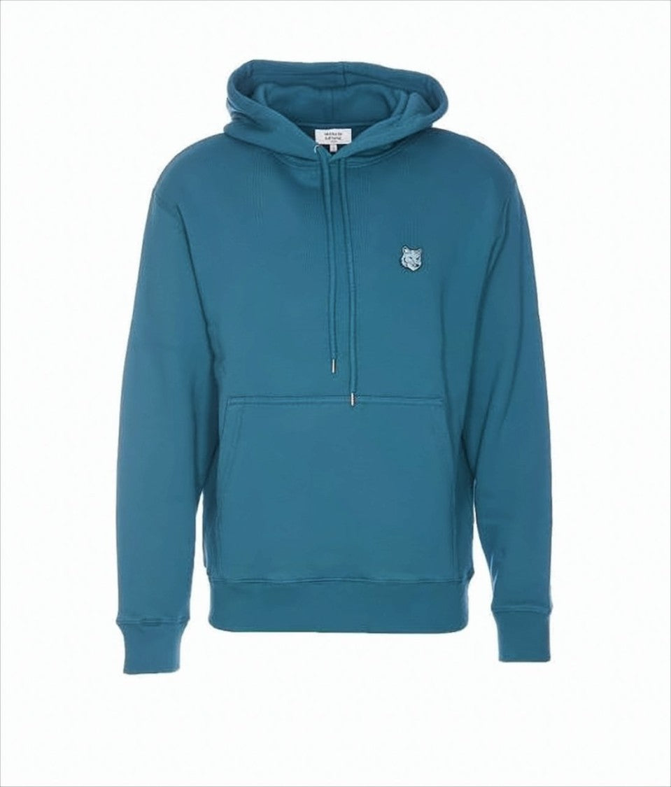 Teal Blue Pullover Hoodie With Classic Design And Embroidered Logo