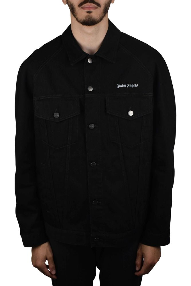 Black Denim Jacket With Embroidered Logo