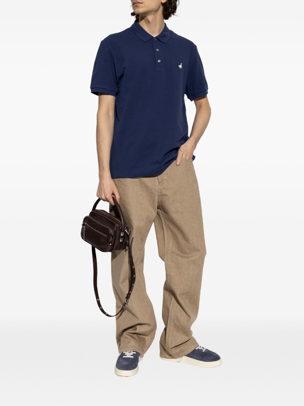 Silk-Nylon Blend Polo Shirt With Embroidered Goose Emblem