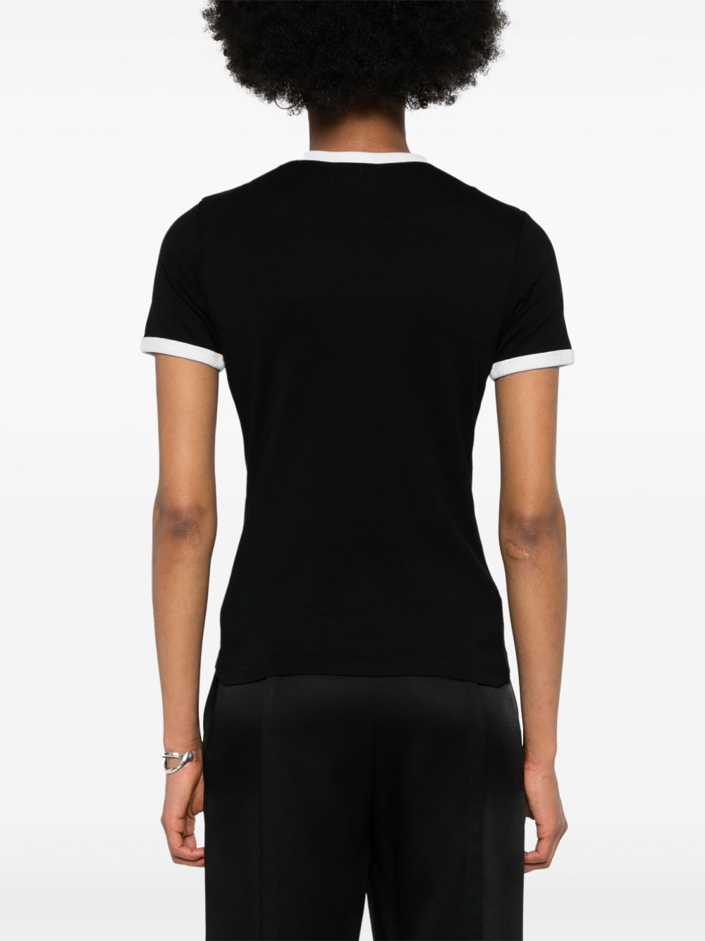 Fitted Black Top With Contrast Trim And Subtle Logo