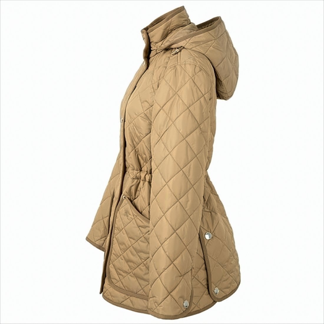 Quilted Brown Jacket With Fitted Silhouette And Cinched Waist