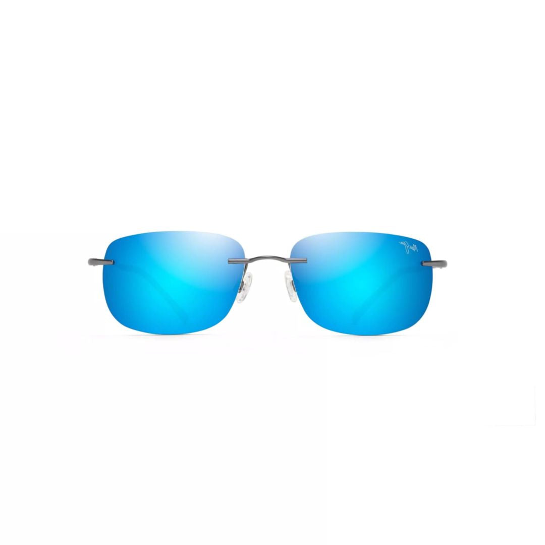 Ohai Rimless Sunglasses with Rectangular Blue Mirrored Lenses
