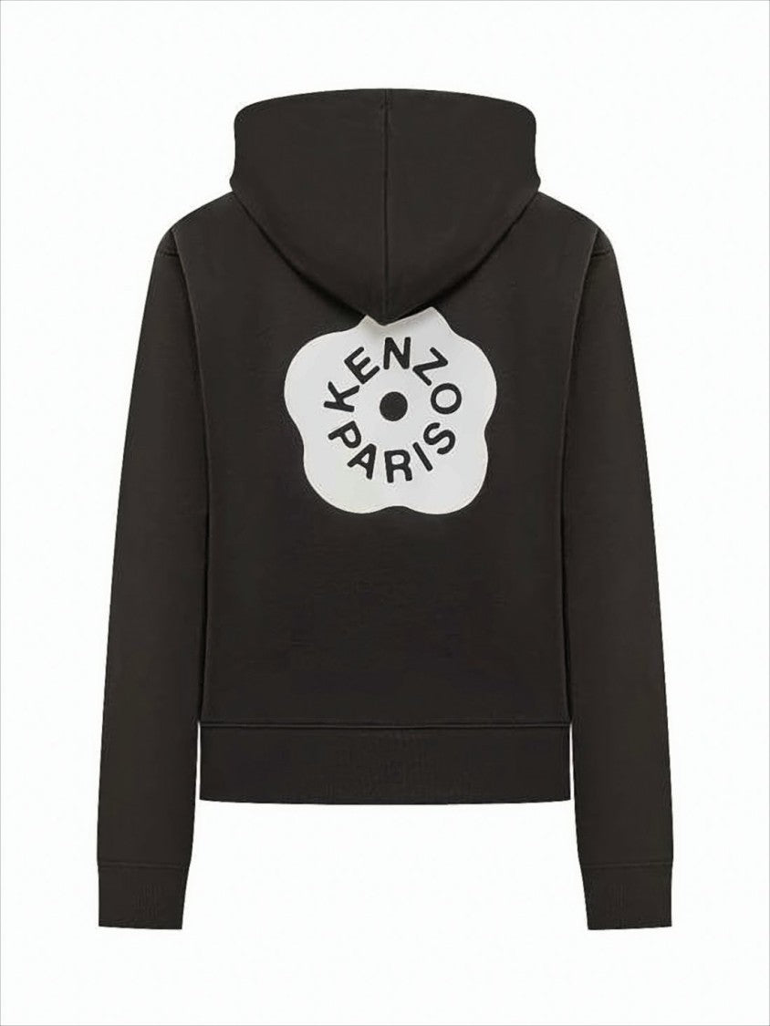 Cropped Cotton Hoodie With Drawstring Hood And Logo Detailing