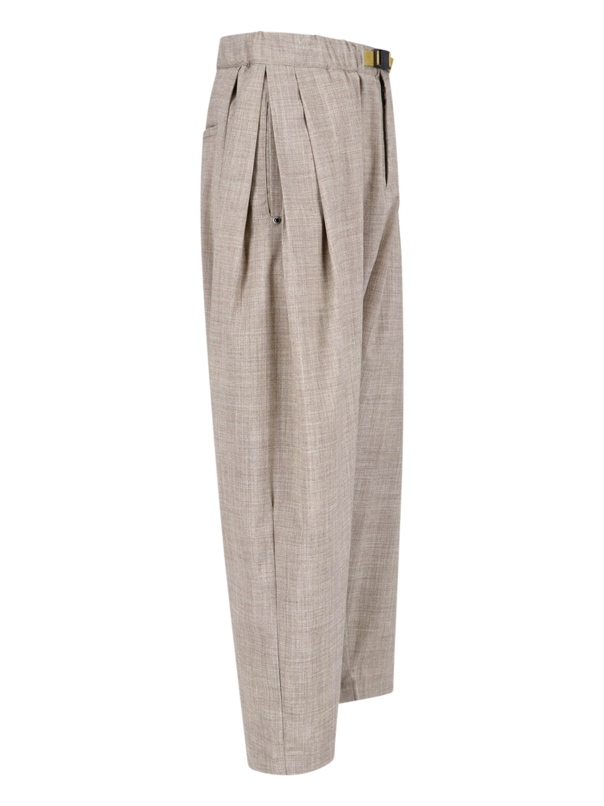Beige Relaxed Tapered Textured Fabric Trousers