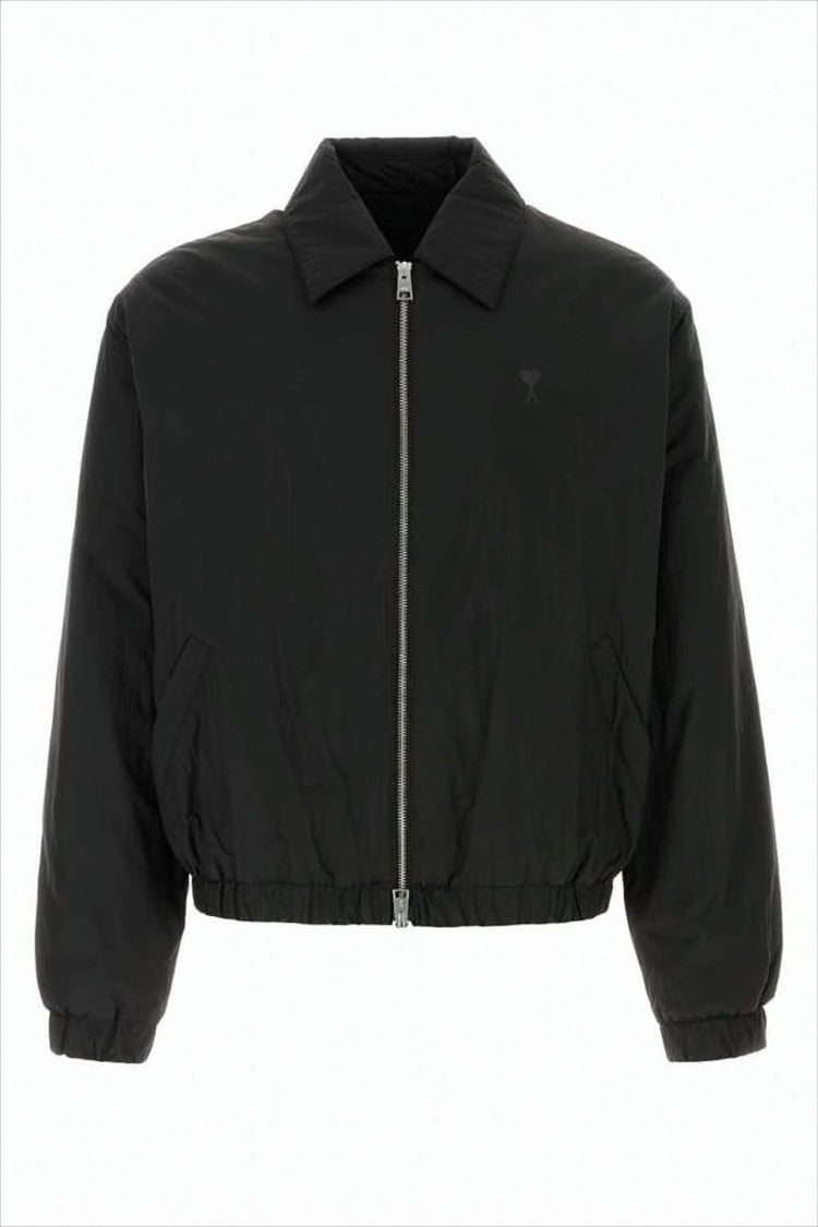 Cropped Matte Black Bomber Jacket with Classic Collar