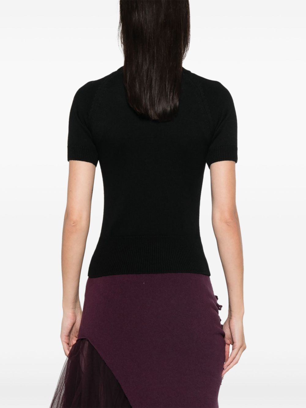 Black Fine Ribbed Knit Top
