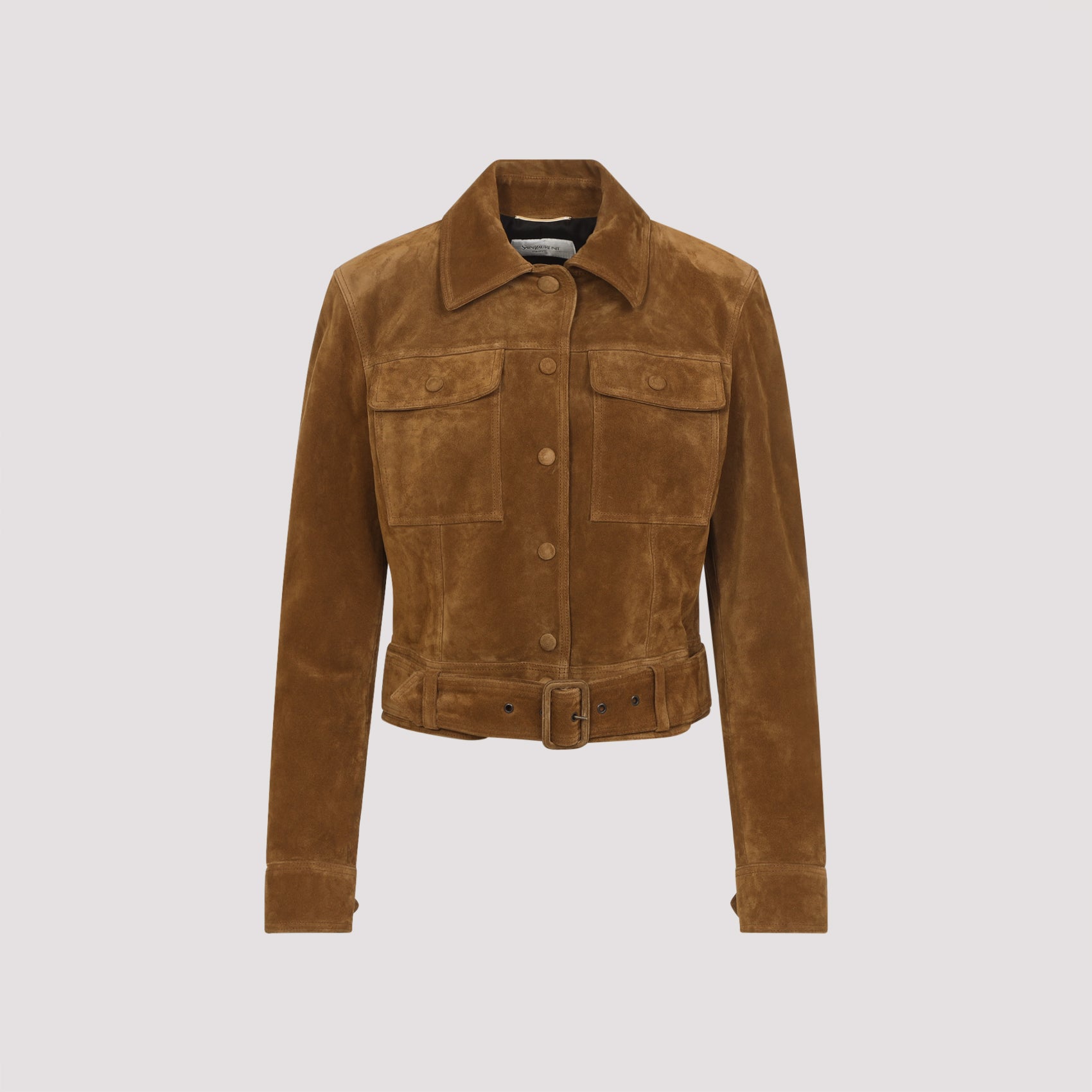 Brown Suede Jacket with Pointed Collar