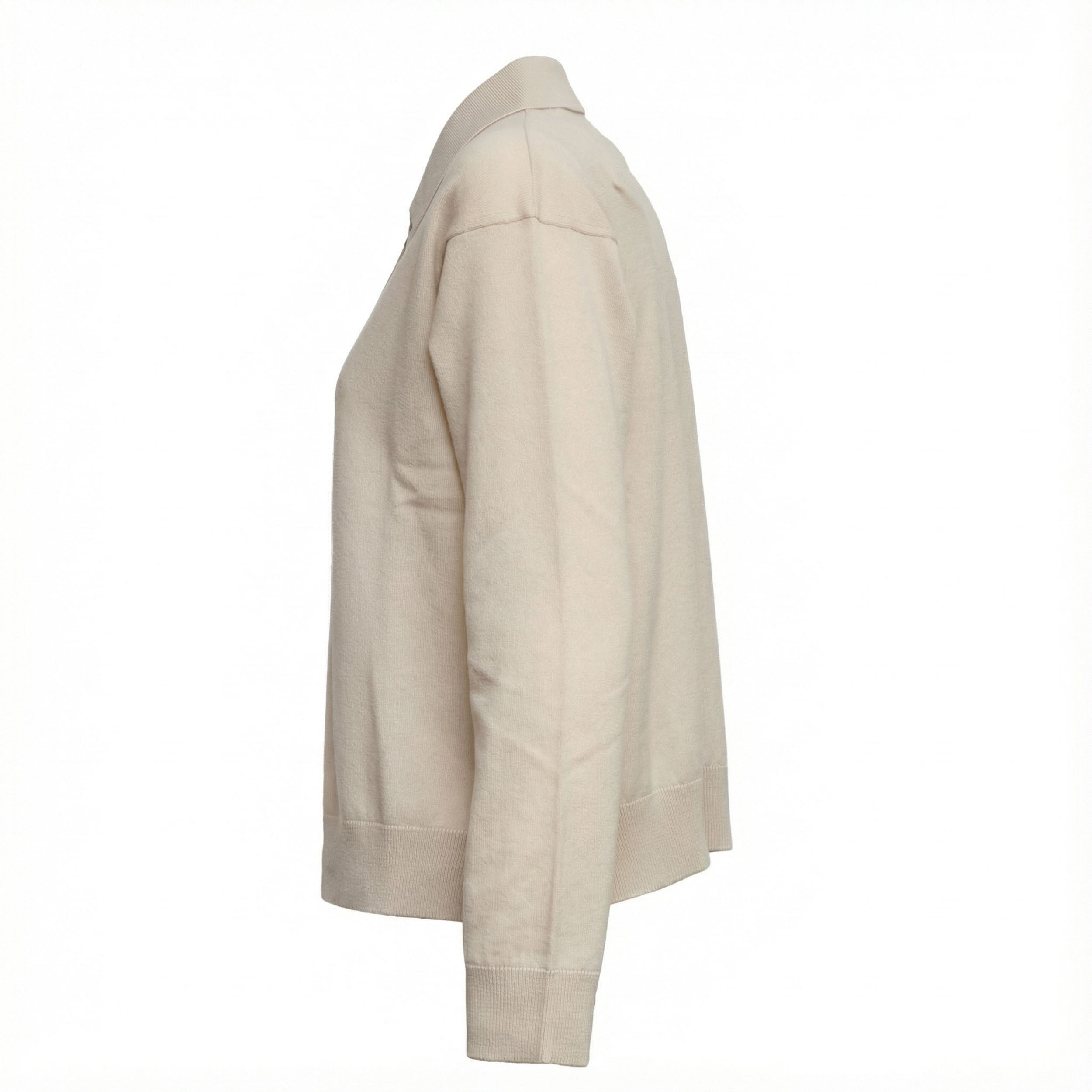 Beige Long-Sleeve Polo Sweater