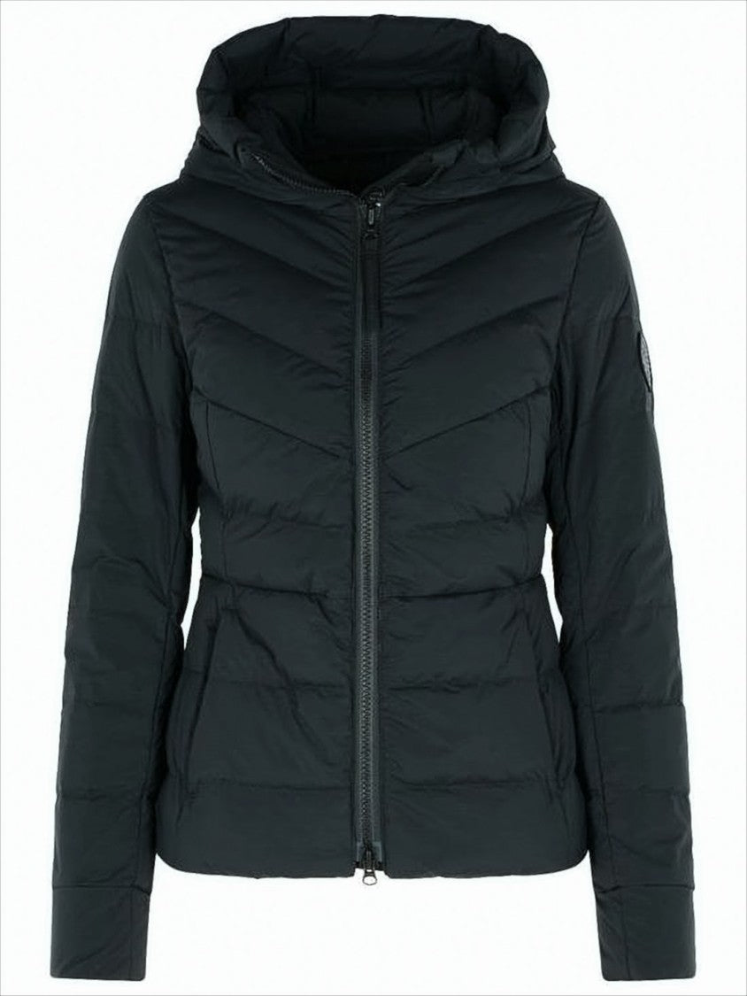 Fitted Down Jacket with Horizontal Quilting and Hood