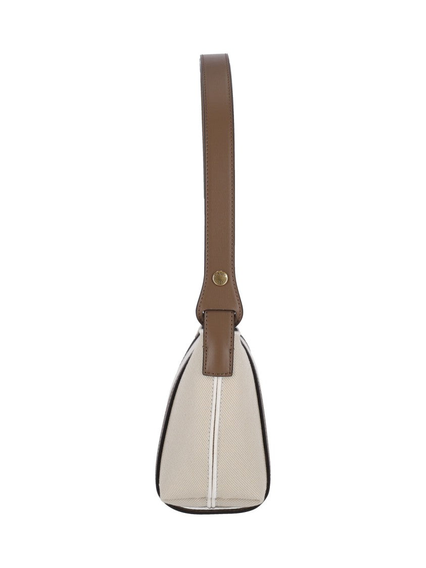 Structured Beige Shoulder Bag With Embossed Logo